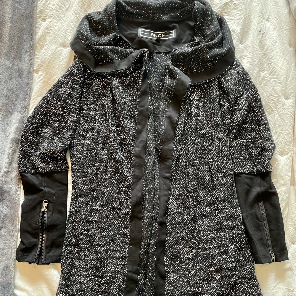 BNCI cowl neck sweater, black and white, size S